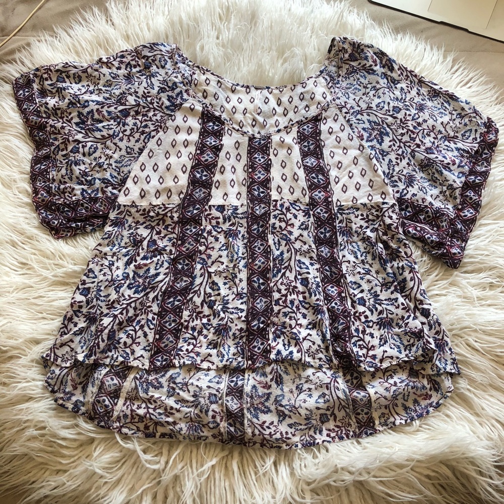 Free People Multi-Pattern Short Sleeve Blouse